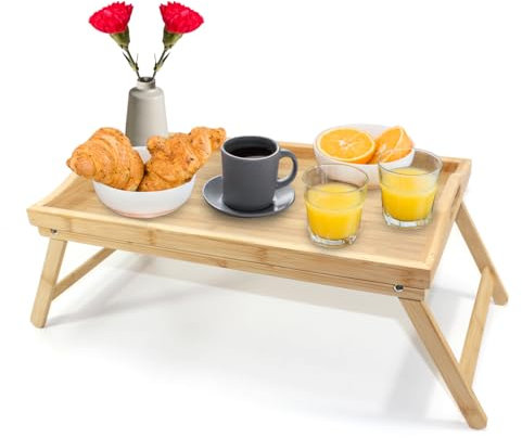 Betttablett klappbar groß Bambus Frühstückstablett fürs Bett Serviertablett mit Beinen Tablett Essenstablett