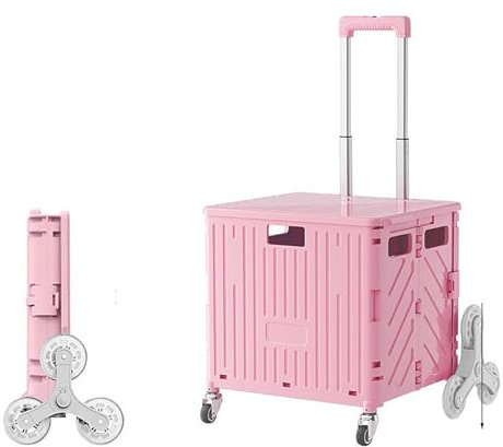 Vikbar trappklättrarvagn med säte och justerbart handtag för livsmedelsförvaring och shopping