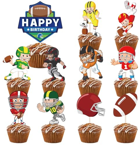 VARACL 22PCS Football Cupcake Toppers, Rugby Ball Toppers, American Football toothpicks Food Decorations for Football Party Birthday Party Football Sport Party Supplies