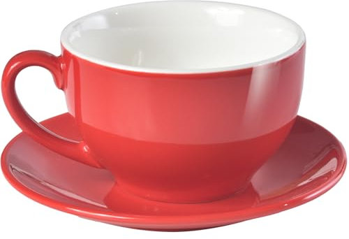 ionEgg Taza de café de porcelana con platillo de 220 ml para capuchino, café con leche y té, color rojo