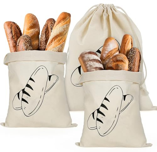 Zimuty Lot de 3 sacs à pain en lin non blanchi, 30 x 34 cm, réutilisables, pour pain, conservation au frais pour pain, fruits et légumes
