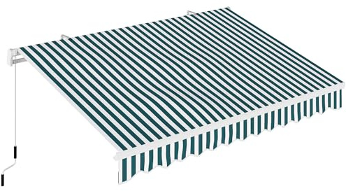Outsunny Tenda da Sole 4x2.5 m con Braccio Avvolgibile, Tenda Parasole da Esterno a Manovella in Alluminio e Tessuto Poliestere 280g/㎡, Protezione UV, per Giardino, Balcone e Terrazza, Verde e Bianco
