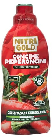 NutriGold® concime Peperoncini MAXI FORMATO|Fertilizzante per Piante di Peperoncino in Terra o Vaso - Formula Specifica per Peperoncini Piccanti Hot - Nutrienti Selezionati a Km0-700g + 50g Omaggio