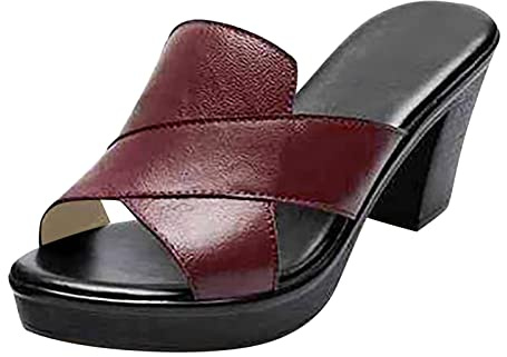 DUHGBNE chaussures femme Sandales compensées pantoufles sandales tongs bouche talon moyen pantoufles grosses été femme orthopédique été ete prime mon compte