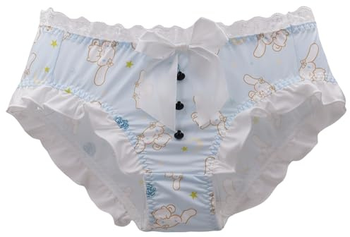 Anime Print Panties with Big Bowknot - Cute Schoolgirl Style Underwear Soft Milk Silk Fabric Kawaii Lingerie for Teens Breathable Comfortable Daily Wear (UK, Alpha, XL, Regular, Regular, 81215-B)