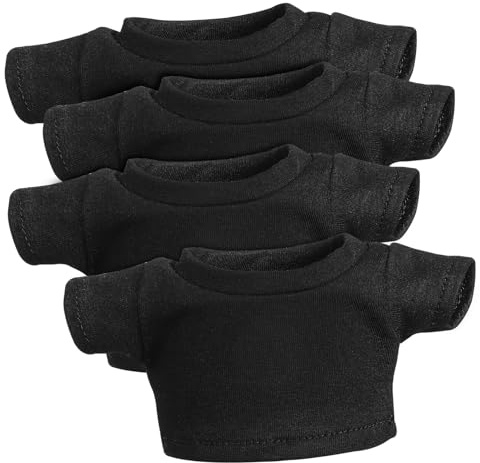 FRCOLOR 4 stycken svarta kortärmade t-shirts av stickad bomull kläder för tygbjörnar och små dockor fin bearbetad tvättbar moderiktig basic doll skjorta