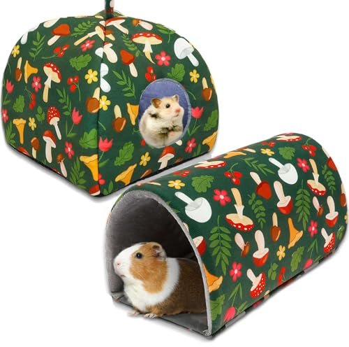 KTCINA 2Pcs Guinea Pig House and Tunnel Soft Rabbit Hideout Washable Guinea Pig Tunnel with Non-Slip Bottom Machine Washable Hamster Hideout Cage Accessories for Small Pet Bunny Chinchilla Ferret