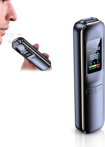 Alkoholtester Polizeigenau, Alkohol Tester Promillemessgerät, Aufladbar, Professioneller Alkohol Tester mit Digitaler Blauer LCD-Anzeige und Halbleiter Sensorik (Kein Blasrohr erforderlich)
