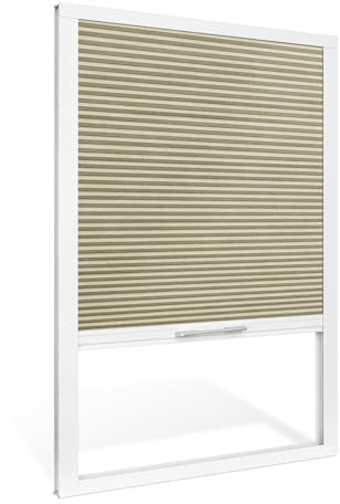 Moonice Skylight blinds Waterproof Fabric Cordless Roof Honeycomb Window Blinds Blackout Cellular Pleated Shades for Roof Inclined Plane Room Windows Custom Size,Khaki
