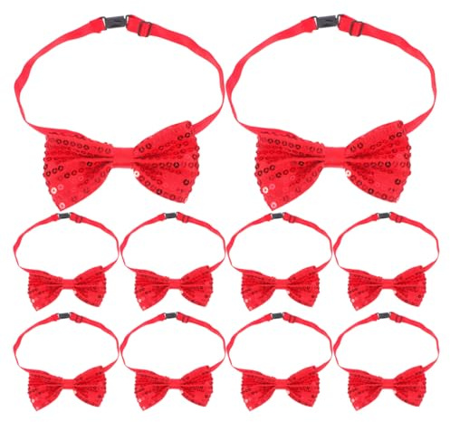 NOLITOY Red Bow Tie for Kids: 10PCS Glitter Red Bowtie Adjustable Sparkly Pre-Tied Sequin Neck Bows for Boys Girls, Children's Weddings, Christmas Parties, Performances