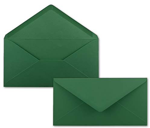 50 Brief-Umschläge Dunkel-Grün DIN Lang - 110 x 220 mm (11 x 22 cm) - Nassklebung ohne Fenster - Ideal für Einladungs-Karten - Serie FarbenFroh