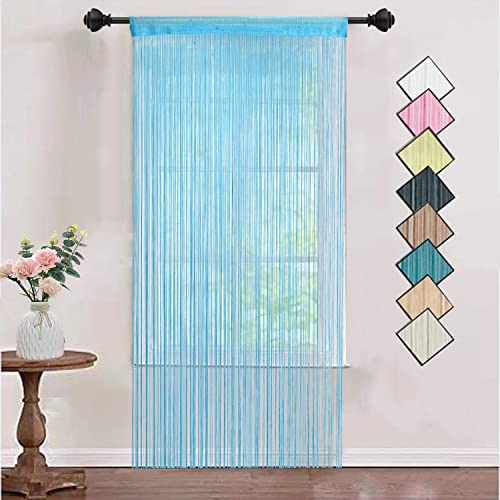 HSYLYM Knitting String Curtain Panels Dense Polyester Fringe Curtain Fly Screens Room Divider for Door Window Decor,Teal Blue,90 x 200 cm