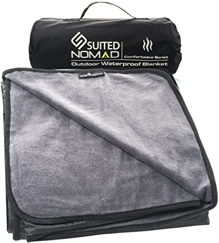 SUITEDNOMAD Large Waterproof Outdoor Stadium Blanket, Windproof and Warm Extra Thick Fleece or Quilted Sherpa, Great for Cold Weather Camping, Picnic, Sports, Festivals