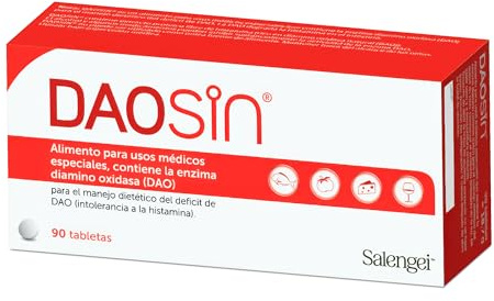 DAOSIN 90 – Apoyo enzimático para la metabolización de la histamina | Complemento alimenticio con diaminooxidasa (DAO) | 90 comprimidos | Sin gluten ni lactosa