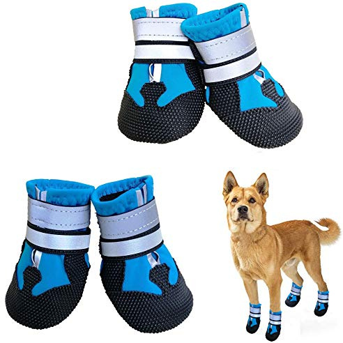 NeuWee Dog Shoes, Waterproof Dog Boots for Injured Paws, Set of 4 Waterproof Dog Boots with Adjustable Reflective Straps and Anti Slip Sole for Small Medium Large Dogs (Blue, S)
