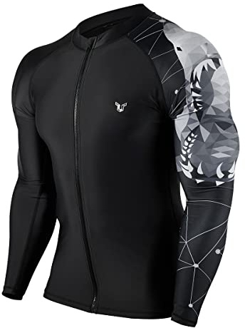 ADOREISM Men's Long Sleeve Zip Rash Guard UPF 50+ UV Sun Protection Quick Dry Swim Shirts for Fishing Hiking Surfing, Shark, L