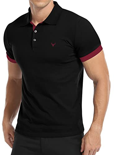KUYIGO Polos à Manches Longues pour Hommes Coupe ajustée Classique Broderie exquise Golf Tennis Chemise en Coton S-XXL