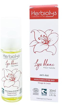 Herbiolys | Huile végétale Bio | Huile Bien-être | Lys blanc (Anti-Âge) | Visage & Corps | 30 ml
