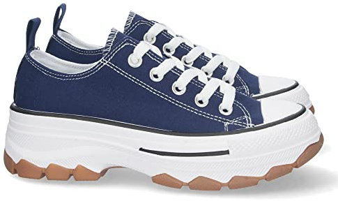 Zapatilla de Plataforma para Mujer, Comoda, Estilo Bamba, Material de Lona, y Cierre de Cordones