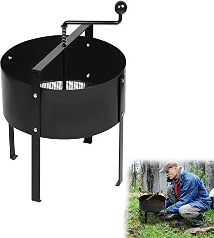 YRHome Drehbarer Bodensieb Ø 40 x 56 cm Handkurbelsieb Gartensieb Manuell Kompostsieb Sandsieb Schmutz-Kompost-Sieb Erdsieb Durchwurfsieb Siebmaschine mit Netz-Siebpfanne und Griff Feinkompostsieb