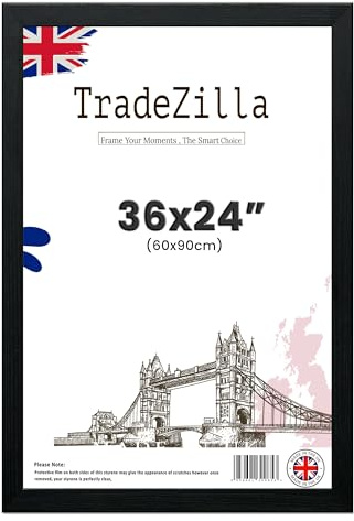 TradeZilla | Large Black Picture Frames (60 x 90 CM) - 36 x 24 Inch Wood Finish, 600 x 900 mm Frame, 36 x 24 Clear Perspex [ Black ]