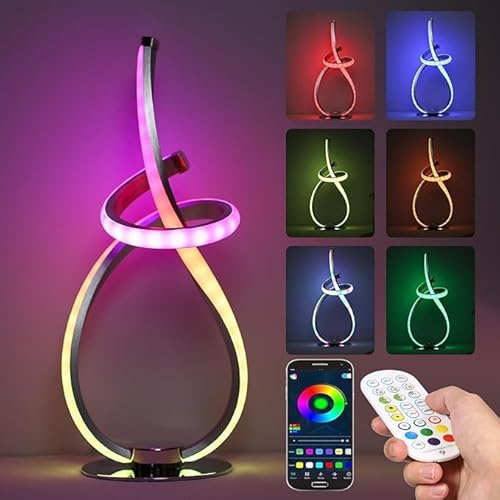 Neoglint Lampada da Comodino RGB,Design a Spirale da 12W,10 Controlli Touch di Velocità E Luminosità,Lampada da Tavolo Moderna e Creativa, Adatta per Camera da Letto, Comodino, Regalo(Bianco Argento)