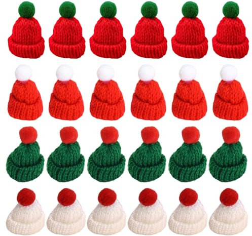 EBHO 24 Pièces Mini Chapeau Bonnet Noel pour Ornements d'arbre de Noël DIY Artisanat Art Bouteille de Vin Décoration