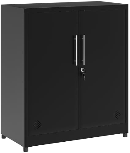 YITAHOME 2-türige Aufbewahrungsschränke, Metall-Aktenschränke mit Schlüssel, Aufbewahrungsschrank mit 2 verstellbaren Regalen, Badezimmer-Organisationsschrank, Aktenschränke für Home Office, Schwarz