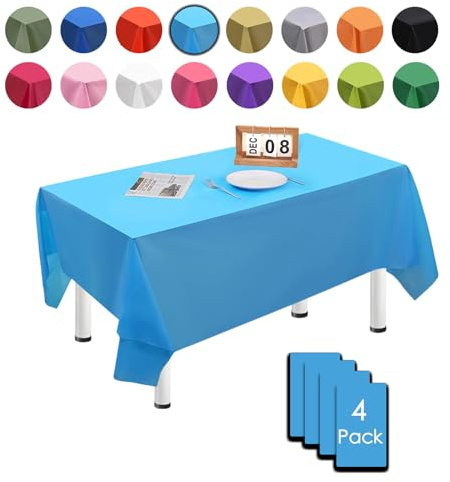 MORAINJAY 4 stycken 137 cm x 274 cm rektangulär engångs bordsduk, ljusblå vattentät fläckskydd dukar för födelsedagsfirande, bröllop, jul, barnfödelsedag, matsal, trädgård, fest