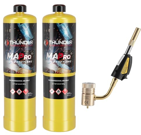 KIT SOPLETE + 2 ENVASES GAS MAPPRO 400gr CABEZAL ANTORCHA SOLDADURA CON PIEZOELÉCTRICO HERRAMIENTA FONTANERIA AIRE ACONDICIONADO