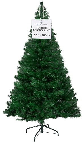 DECO EXPRESS Christmas Tree with Stand Realistic Artificial Tree Traditional Bushy Lifelike Branches Green Spruce Christmas Decor Range of Sizes (Green 5.9ft, H: 1.8M)