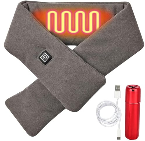 Uppvärmd halsduk: USB-uppvärmd halsduk med 1800 mAh powerbank, elektrisk halsvärmare för män och kvinnor, med 3 USB-värmenivåer, halsvärmare, elektrisk halsvärmare, grå
