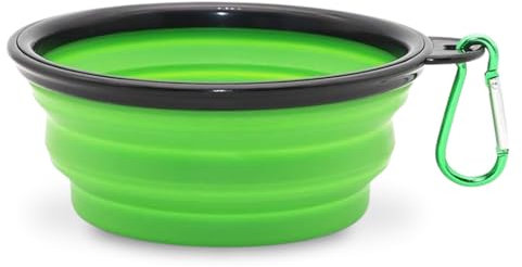 Bol de voyage pour chiens et chats 450 ml pliable pour eau et croquettes en silicone portable avec mousqueton, accessoires pour animaux (vert)