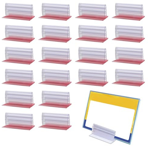 Realand 20 Pack Sneeze Guard Holder, Self-Adhesive Place Card Holders Sign Holder Stand for Table Number Name Tag Desk Dividers Poster Board Menu Meeting Wedding