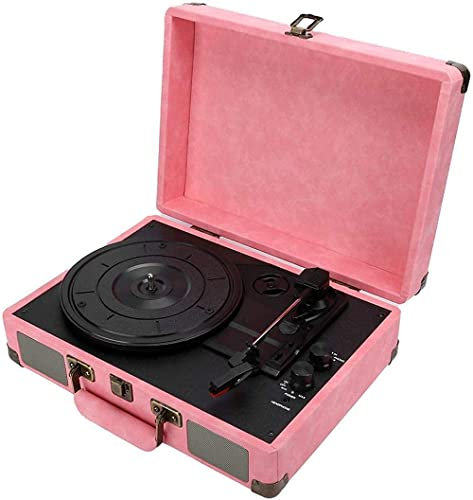 Giradischi Portatile Bluetooth per Valigia 33/45/78 Giri/min Portadischi 3+velocità+Giradischi Giradischi Giradischi in Vinile-Registratore Rosa Ogni Famiglia