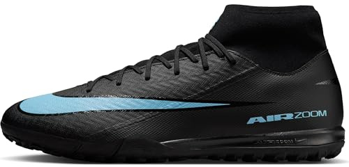 Nike Mercurial Superfly 10 Academy Turf High-Top Soccer Shoes (Black/Ice Blue) Size 11