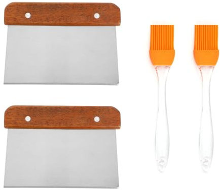 2 Grattoirs À Pâte, 2 Pinceaux À Huile, Coupe-Pâte En Acier Inoxydable Avec Manche En Bois, Spatule De Cuisson Multifonctionnelle, Spatule À Crème Dessert, Spatule De Cuisine.