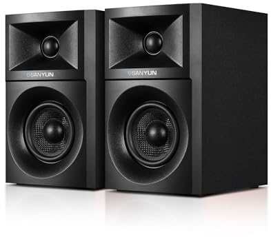 Sanyun SW203 4.0 Computer Speakers - 60W 4-Way DSP Control 3D Immersive Sound - 3 Carbon Fiber Woofer & 20mm Silk Dome Tweeter - 24bit DAC USB/Bluetooth 5.4/AUX - Studio-Grade Audio (Pair, Black)