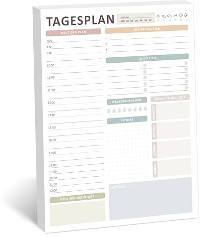 BIROYAL A4 Tagesplaner Block ohne festes Datum, 50 Seiten | Zeitmanagement und Gesundheitstracking für den Alltag | To Do Liste Block | Home Office Gadget, Büro Organisation, ADHS Planer Erwachsene