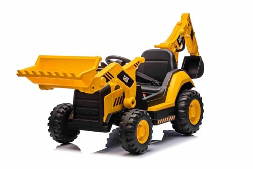 Escavatore Elettrico Caterpillar con Licenza, con Benna di Livellamento e Scavo, Monoposto, Giallo, Ingresso USB su Lettore MP3, Trazione Posteriore con 2 Motori da 30W e Batteria al Litio