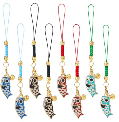 DICOSMETIC 8Pcs 4 Colors Fish Phone Charm Phone Wrist Strap Aesthetic Cellphone Charms Kawaii Cell Phones Keychain Japanese Koinobori Cell Phones Pendant Accessories for Bag Backpack Camera