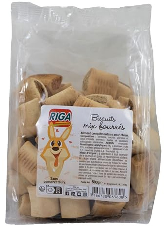 Riga - Galletas Mixtas rellenas - golosinas para Perro - Galletas crujientes y sabrosas - Galletas vegetarianas - Bajas en Grasa - 500 g