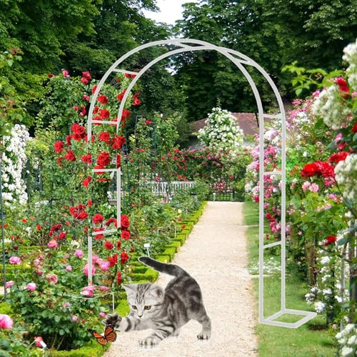 Arche de jardin pour plantes grimpantes et roses - Treillis métallique pour mariages et événements - 80 à 350 cm - Taille réglable - Élégante tonnelle en acier blanc pour décoration extérieure