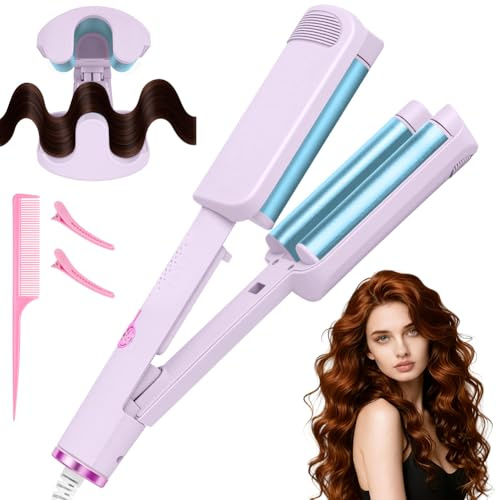 LOPHE 32mm Cheveux Wavy Fer à Boucler, Fers à Onduler French Waves avec 4 Températures Réglables, Cheveux Wavy Fer à Boucler pour Cheveux Longs Courts, Convient aux Débutants, Anti-Brûlure, Violet