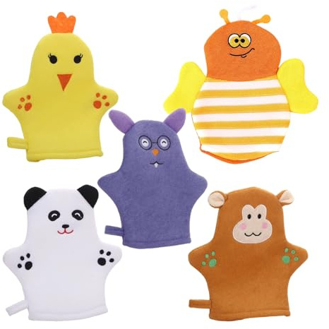 Guantes para el Baño | Herramienta Corporal Ergonómica Antideslizante 5 Piezas - Guantes De Baño Para Bebé Manopla Y Toallitas | Para Bebé Niño Niña y Adulto Cuerpo y Hogar en Interiores