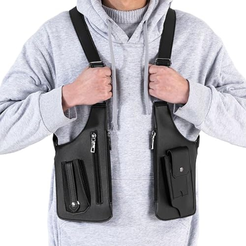 Djowyh Sac de Poitrine pour Hommes - Design Gilet Sac à Dos antivol avec Plusieurs Poches antivol et étanche Aisselle et Double Sac à bandoulière - pour père ami téléphone Portable clés de Voiture