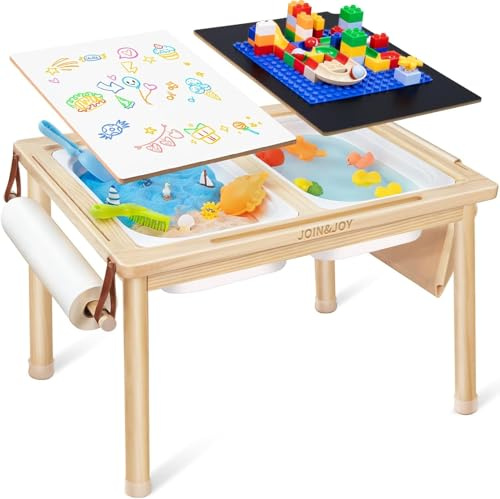 Sensory Table for Toddler, with 2 Foldable Storage Bins, Double-Sided Lids