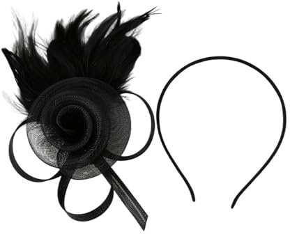 Horquilla y Diadema Con Plumas Para Mujer, Elegante Accesorio Para El Cabello Hecho Con Una Red De Plumas, Ideal Para Bodas, Fiestas Nupciales Carreras, Con Diadema y Horquilla, Negro, Estilo Retro