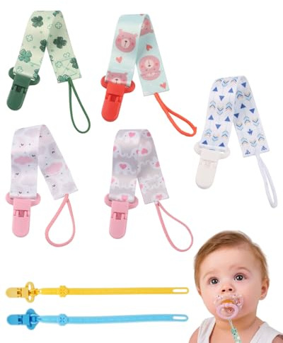 LEEQBCR 7 Pezzi Ciuccio Catena per Bambini, Catenella Porta succhietto Ciuccio Clip Adattatore per Neonato per Nascita Battesimo Baby Compleanno Natale Regalo (B)