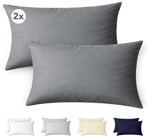Ôhm Funda Almohada 40x70 cm Juego de 2 en 100% Algodón Jersey 150 g/m² en Antracita con Cremallera – Funda Suave y Transpirable para Almohada Estándar – Fácil de Cuidar – Certificado Oeko-Tex